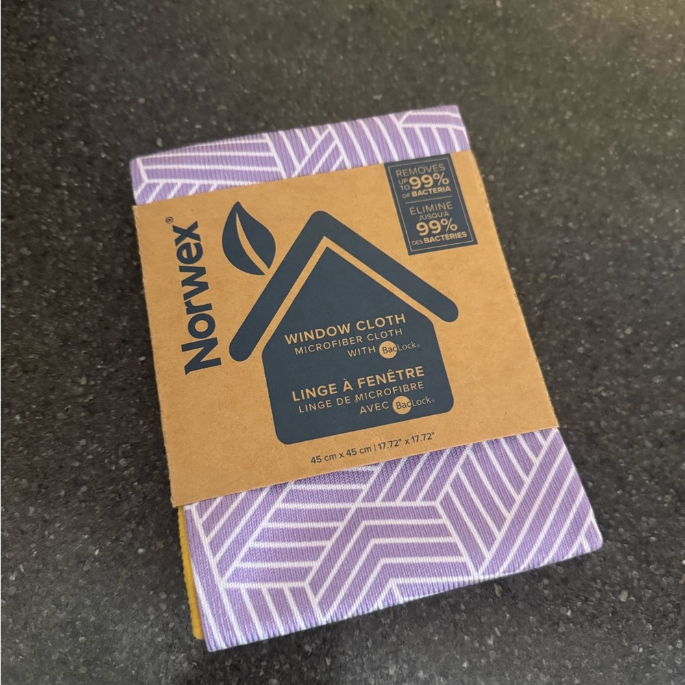 Norwex Lavender Tile Geo Window Cloth with Yellow Trim